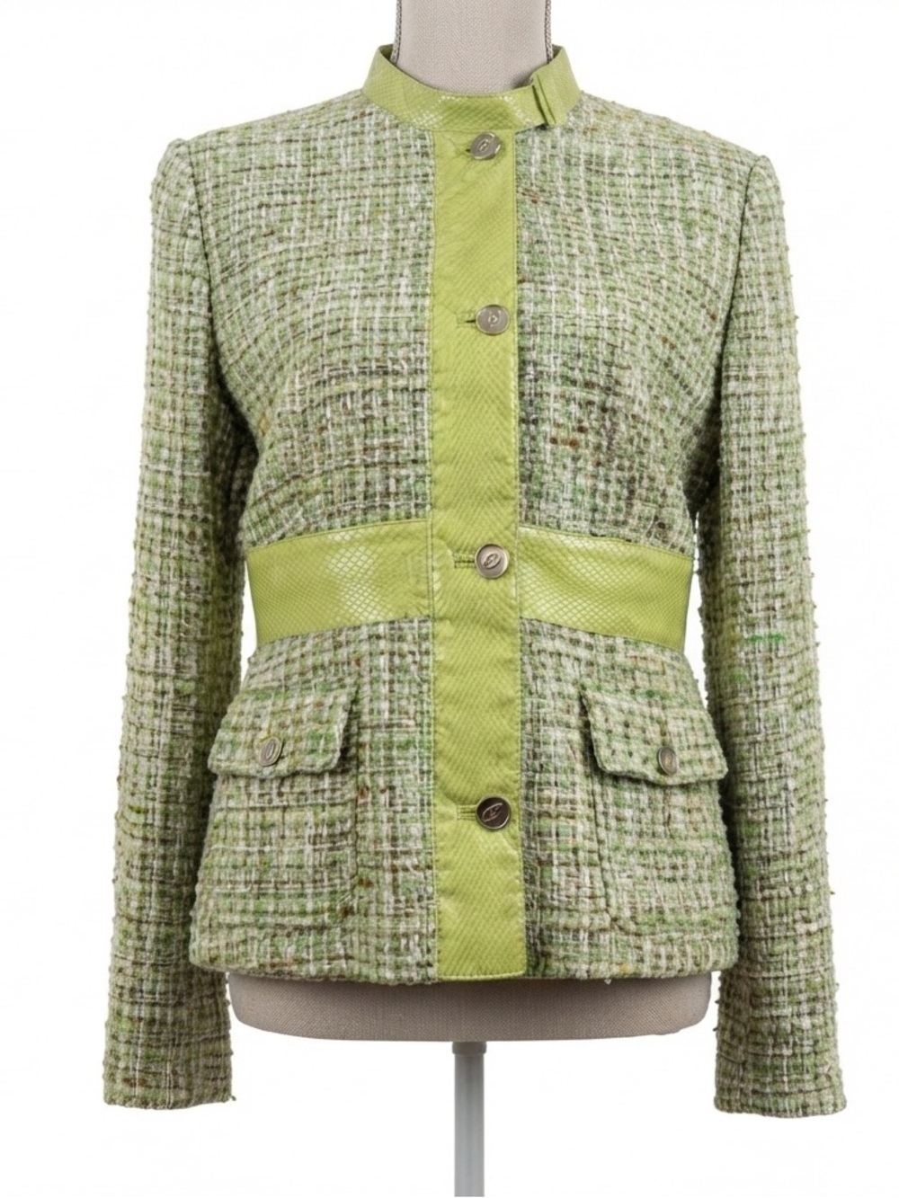 Dolce & Gabbana Tweed Jacket Water Snake Green Boucle Size 8